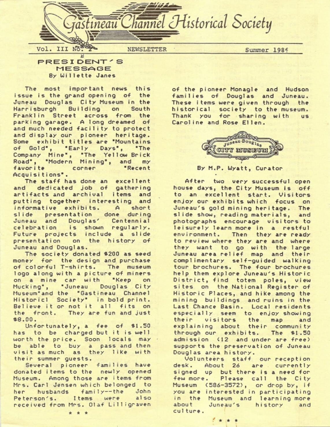 GCHS Newsletter Vol. III No. 2 Summer 1986